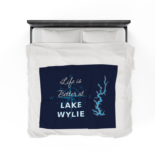 Life is Better at Lake Wylie Velveteen Plush Blanket